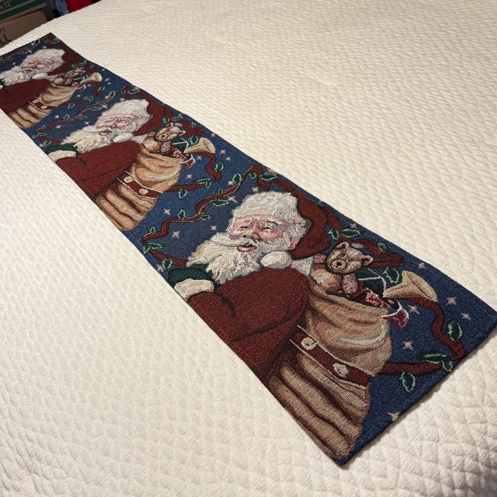 Vintage Tapestry Christmas Santa Table Runner 68x12” - Picture 1 of 6